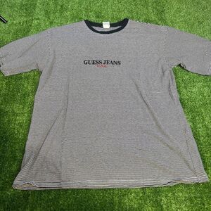 Vintage Guess Jeans USA Black/White Striped Short Sleeve T-Shirt Men’s Size XL